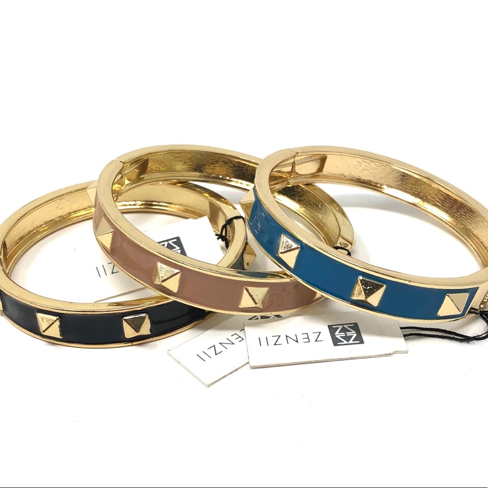 Set of 9 - Pyramid Motif Hinged Bangles - Picture 2 of 7